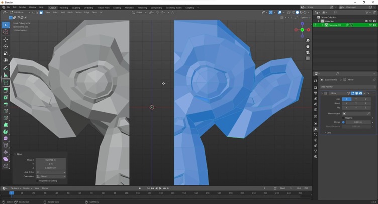 Mirror modifier in Blender